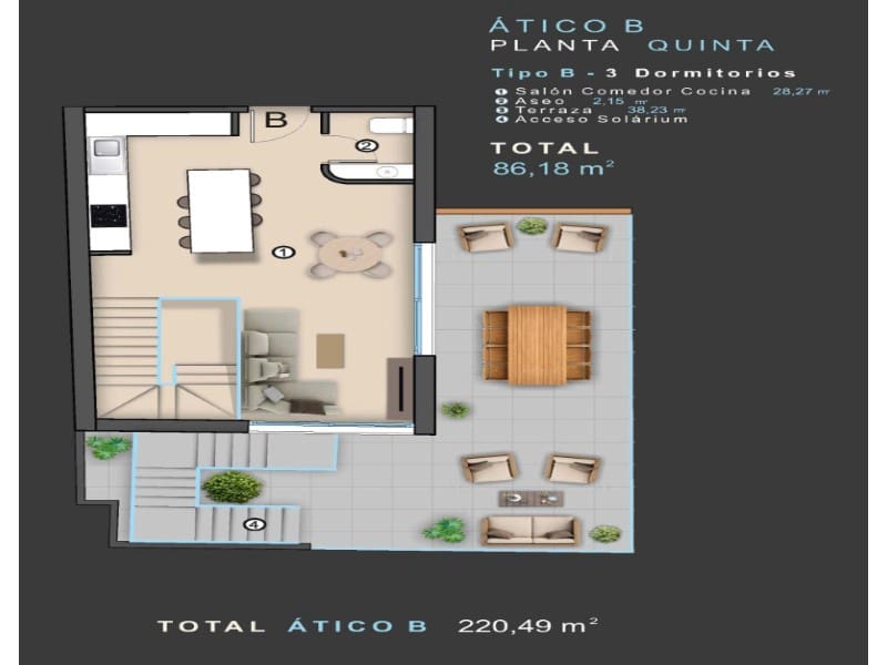 3 sovrum Takvåning till salu i Torrevieja med pool - 488 000 € (Ref: 9630247)