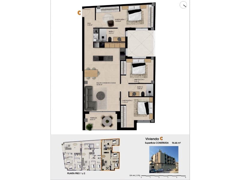 3 chambre Penthouse à vendre à Catral avec piscine - 250 000 € (Ref: 9679759)
