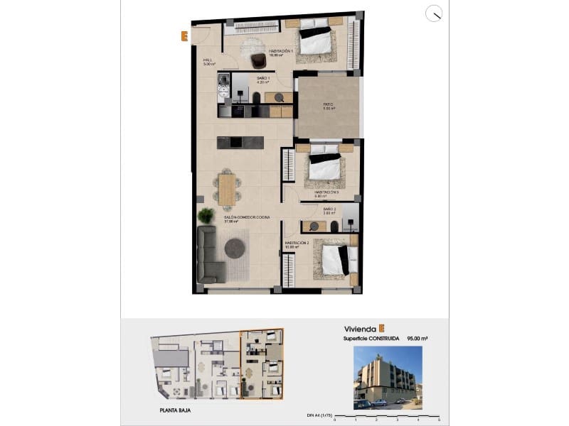 3 makuuhuone Huoneisto myytävänä paikassa Catral mukana uima-altaan - 232 000 € (Ref: 9679763)