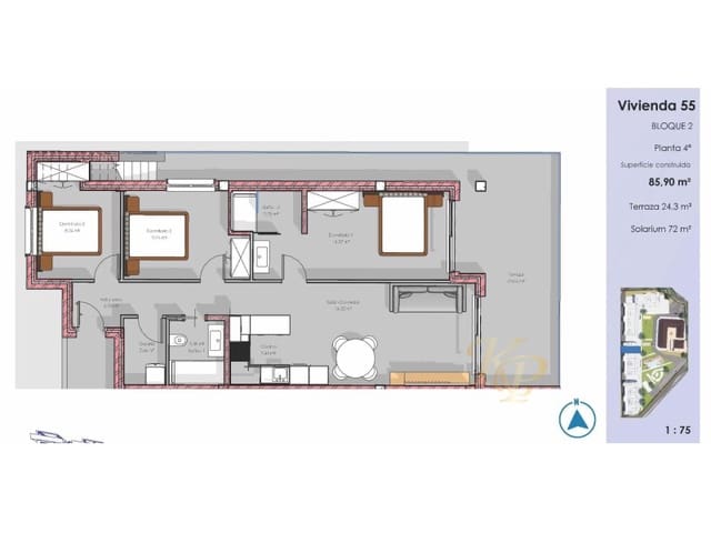 3 soverom Penthouse til salgs i El Edén, Guardamar del Segura med svømmebasseng - € 395 000 (Ref: 9799149)