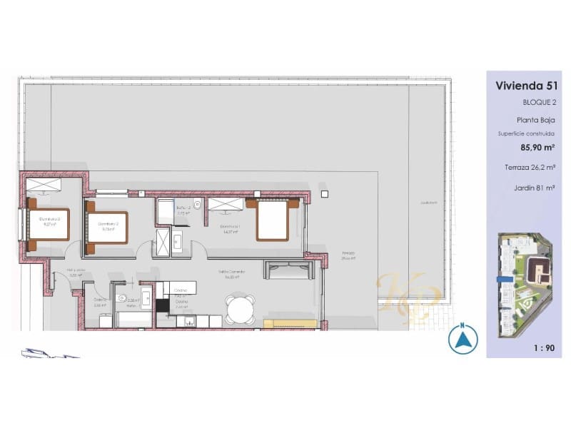 3 Zimmer Apartment zu verkaufen in Guardamar del Segura mit Pool - 340.000 € (Ref: 9799153)
