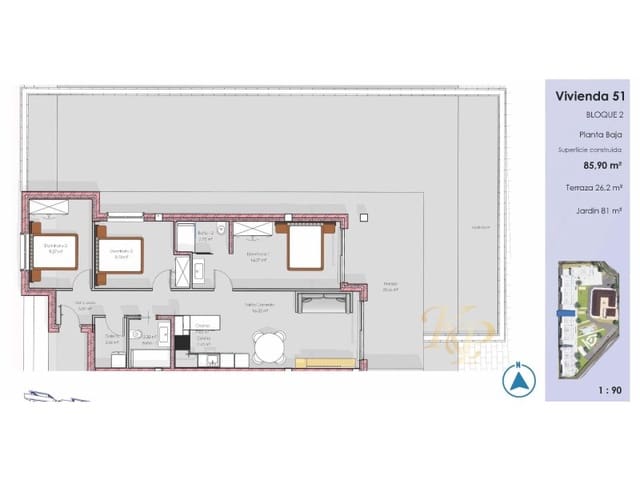 3 Zimmer Apartment zu verkaufen in El Edén, Guardamar del Segura mit Pool - 340.000 € (Ref: 9799153)