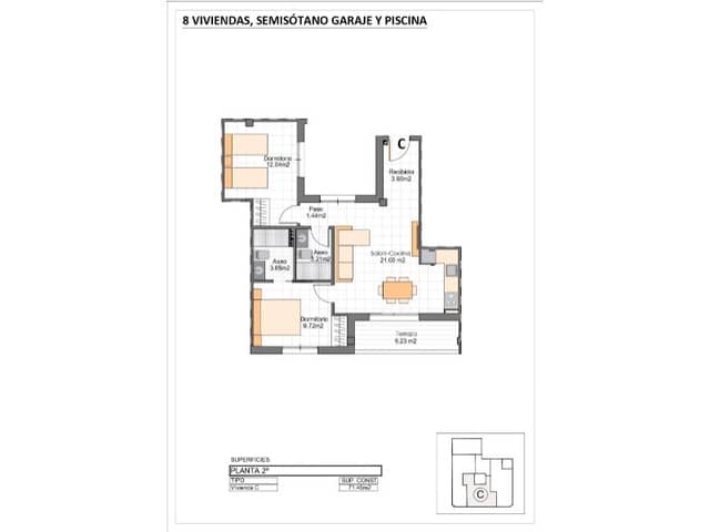 2 slaapkamer Penthouse te koop in Lo Pagan, San Pedro del Pinatar met zwembad - € 277.400 (Ref: 9836495)