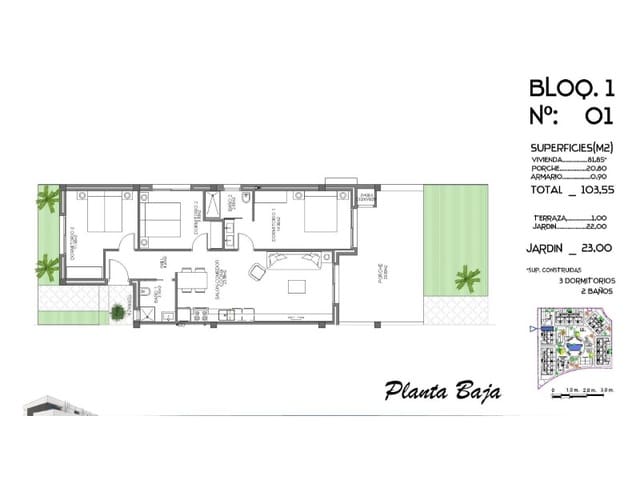 3 bedroom Apartment for sale in El Moncayo - El Pòrtic, Guardamar del Segura with pool - € 249,000 (Ref: 9891993)