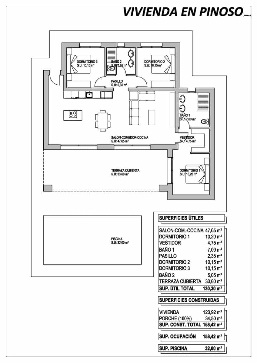 3 sovrum Villa till salu i Pinoso med pool - 350 000 € (Ref: 8646000)