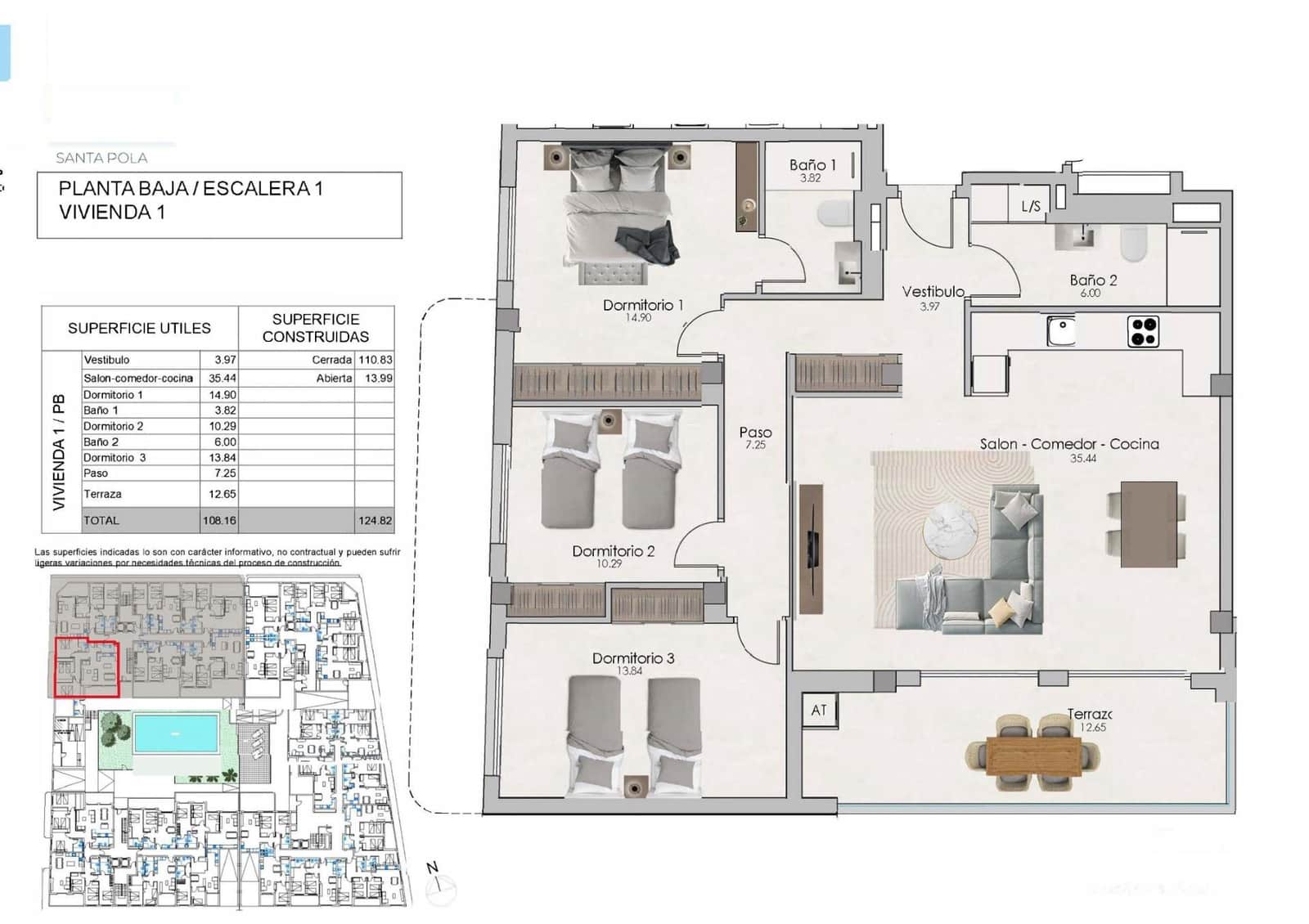 3 makuuhuone Huoneisto myytävänä paikassa Santa Pola mukana uima-altaan - 290 000 € (Ref: 9183802)