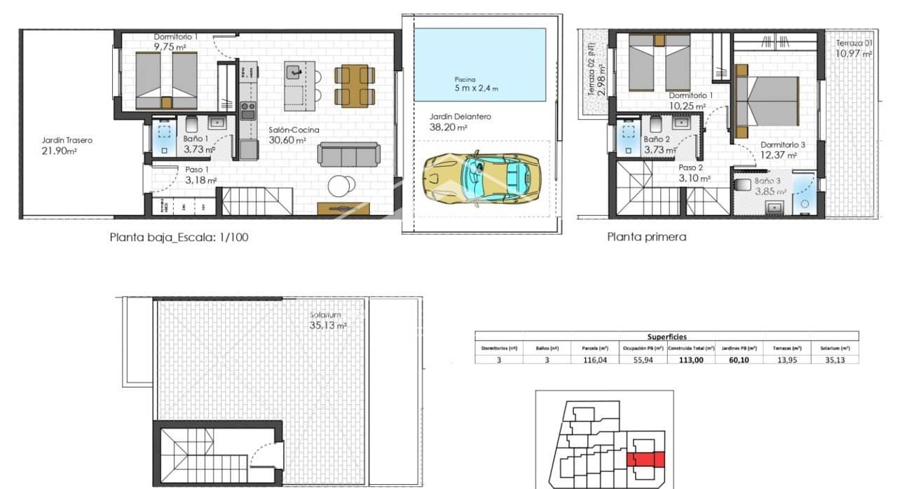 3 soveværelse Rækkehus til salg i Santiago de la Ribera med swimmingpool - € 425.000 (Ref: 8771143)