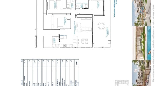 3 makuuhuone Huoneisto myytävänä paikassa El Mojon, Pilar de la Horadada mukana uima-altaan - 409 900 € (Ref: 8931713)