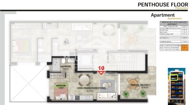 1 chambre Penthouse à vendre à Puerto Deportivo, Torrevieja avec piscine - 250 000 € (Ref: 9111041)