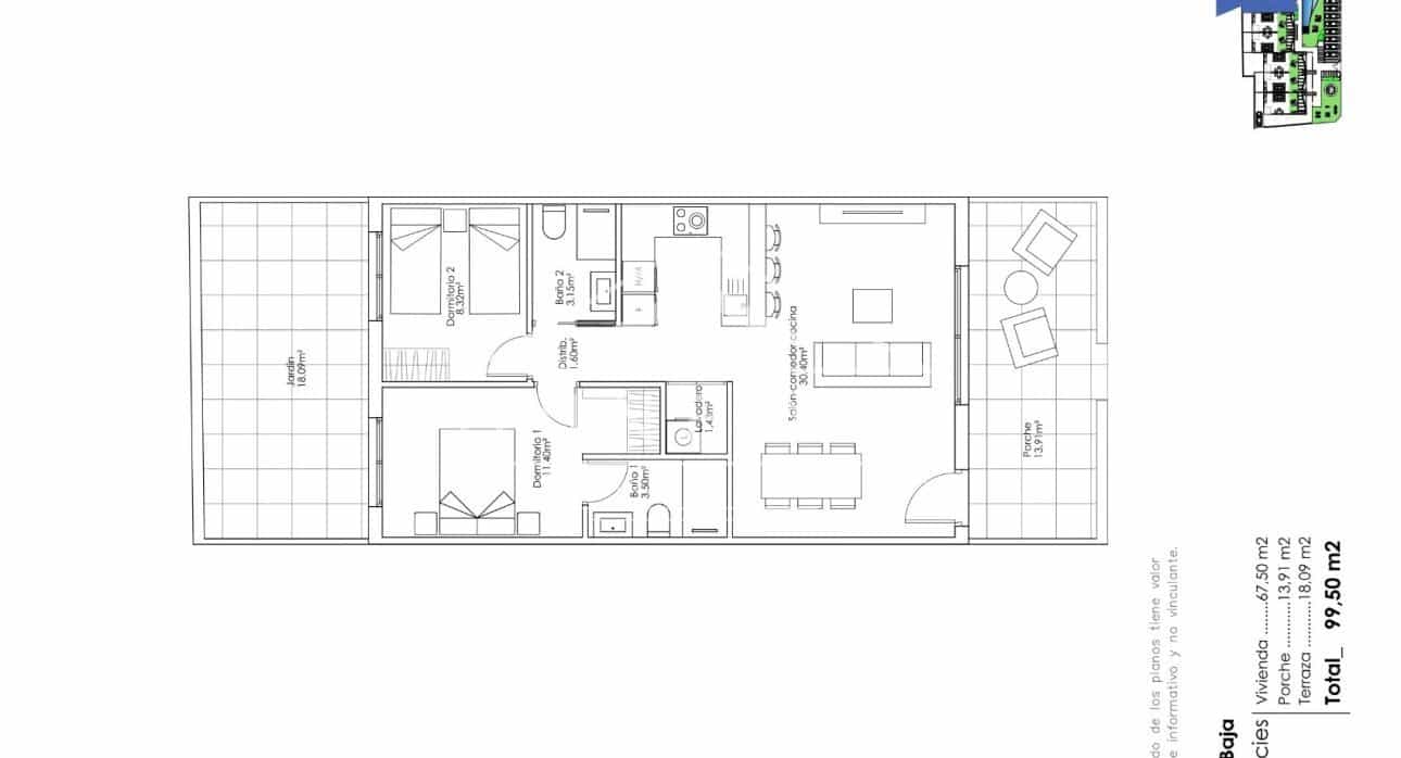 2 quarto Bungalow para venda em Pilar de la Horadada com piscina - 255 000 € (Ref: 9112811)