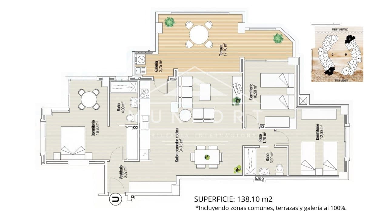 3 slaapkamer Penthouse te koop in La Manga del Mar Menor met zwembad - € 510.000 (Ref: 9340353)