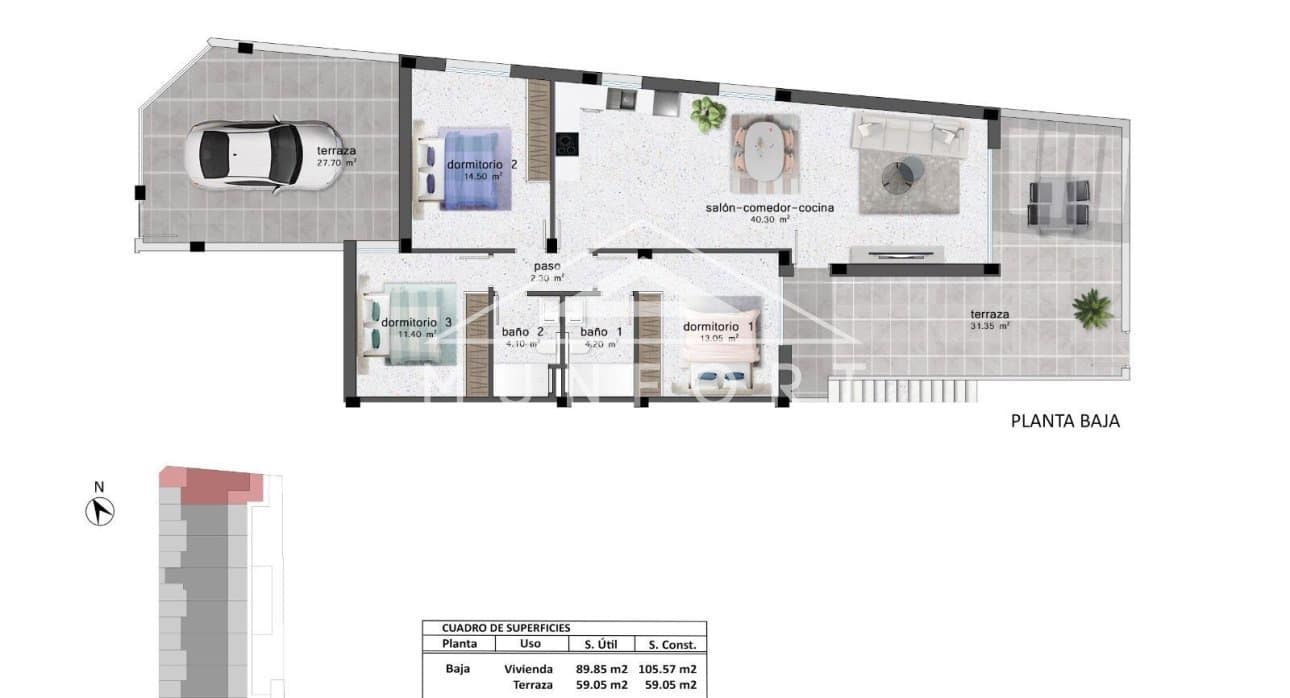 Bungalow de 3 habitaciones en Pilar de la Horadada en venta con piscina - 334.900 € (Ref: 9617108)