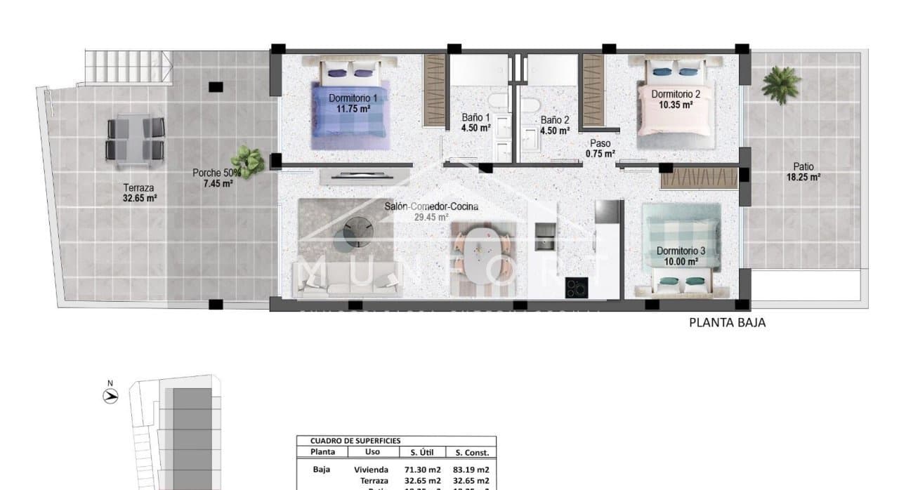 3 chambre Bungalow à vendre à Pilar de la Horadada avec piscine - 289 900 € (Ref: 9617109)