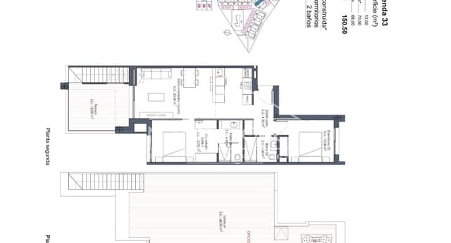 Ático de 2 habitaciones en Las Lomas de Rame - Bahía Bella, Los Alcázares en venta con piscina - 359.000 € (Ref: 9676473)