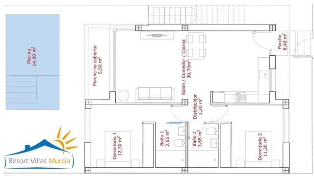 2 soveværelse Villa til salg i Hacienda del Alamo, Fuente Alamo de Murcia med swimmingpool garage - € 310.000 (Ref: 9832895)