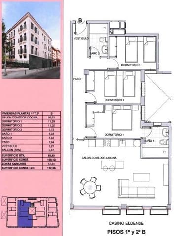 3 slaapkamer Flat te koop in Elda met garage - € 222.000 (Ref: 9001281)