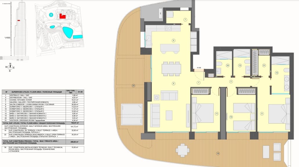 3 sypialnia Apartament na sprzedaż w Benidorm z basenem garażem - 1 650 000 € (Ref: 9458070)