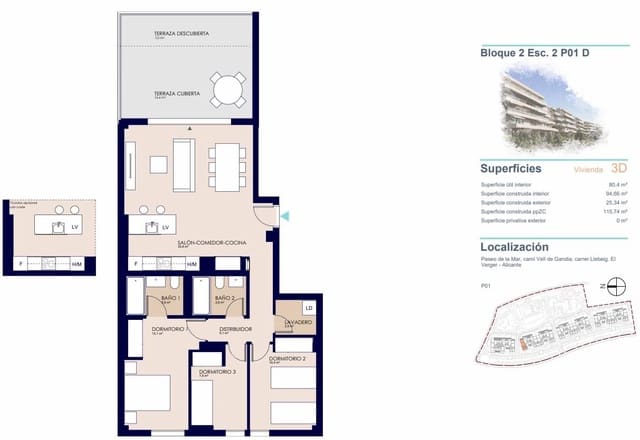 Apartamento de 3 habitaciones en Dénia en venta con piscina - 395.000 € (Ref: 9487455)