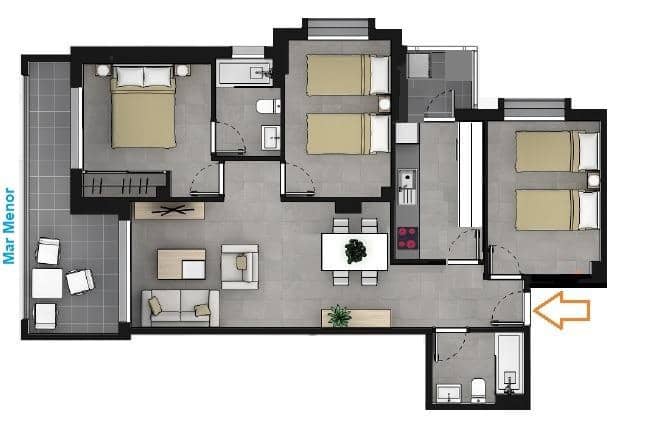 Apartamento de 3 habitaciones en La Manga del Mar Menor en venta con piscina garaje - 290.000 € (Ref: 8597411)