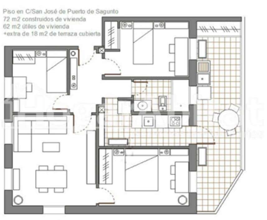Piso de 3 habitaciones en Sagunto / Sagunt en venta - 138.000 € (Ref: 9659491)