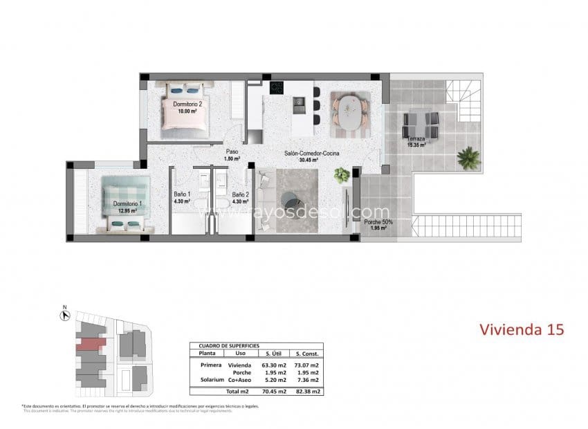 Apartamento de 2 habitaciones en Pilar de la Horadada en venta con piscina - 314.900 € (Ref: 10006104)