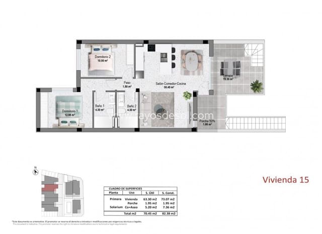Apartamento de 2 habitaciones en Pilar de la Horadada ciudad, Pilar de la Horadada en venta con piscina - 314.900 € (Ref: 10006104)
