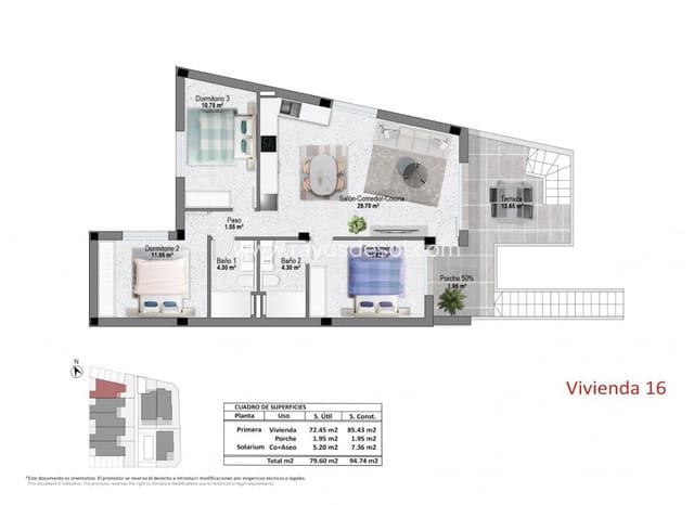 3 soveværelse Lejlighed til salg i Pilar de la Horadada ciudad, Pilar de la Horadada med swimmingpool - € 339.900 (Ref: 10006105)