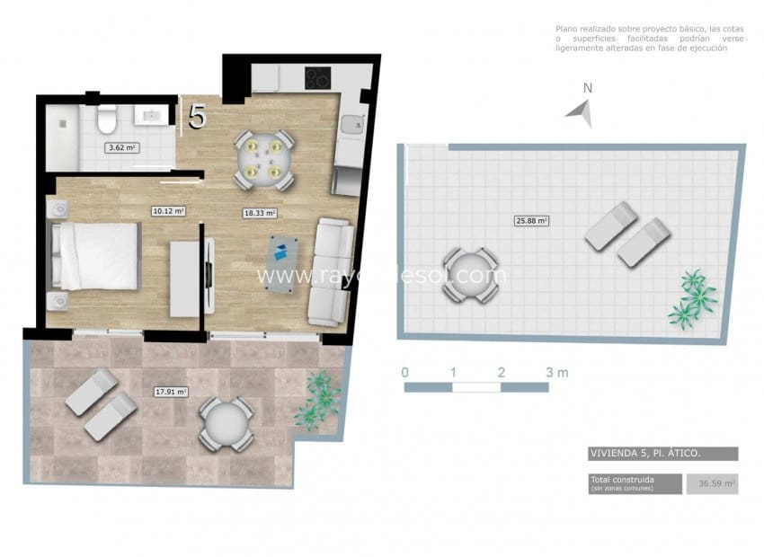 1 quarto Penthouse para venda em Torrevieja com piscina - 229 000 € (Ref: 10019587)