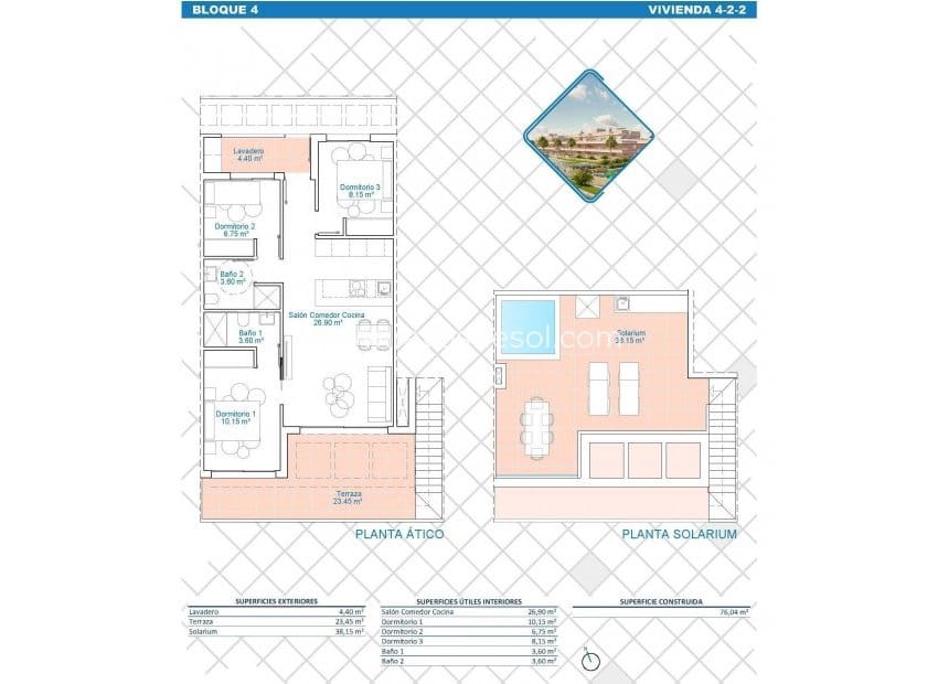 3 chambre Penthouse à vendre à Pilar de la Horadada avec piscine - 354 900 € (Ref: 8850566)