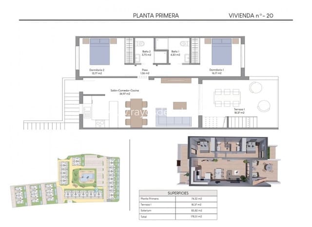 2 quarto Apartamento para venda em Balcón de Finestrat - Terra Marina, Finestrat com piscina - 369 900 € (Ref: 9177091)