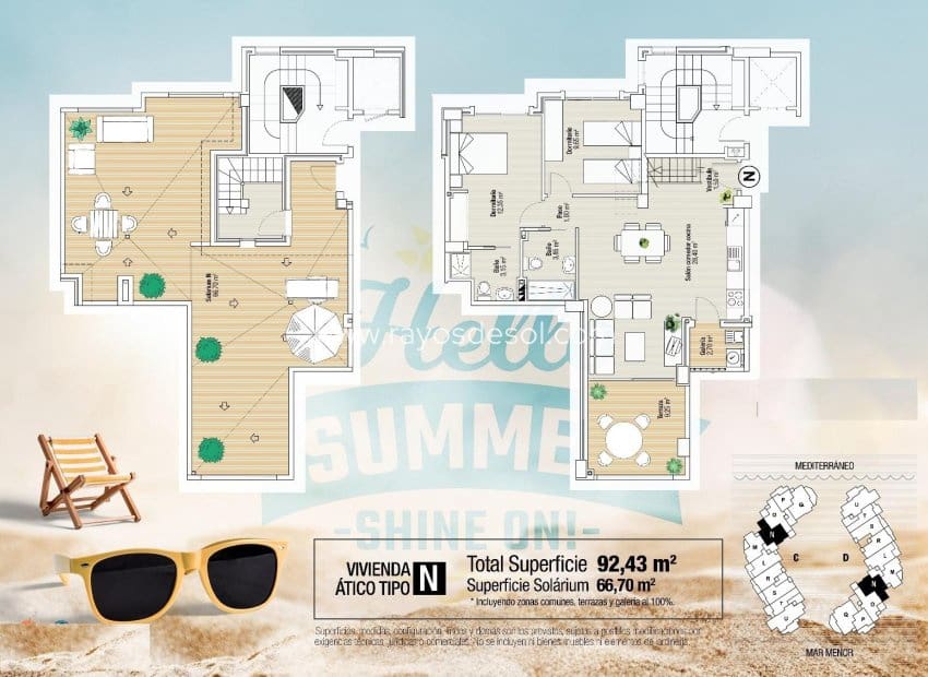 2 makuuhuone Kattohuoneisto myytävänä paikassa La Manga del Mar Menor mukana uima-altaan - 345 000 € (Ref: 9297786)