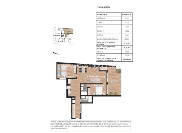 2 slaapkamer Penthouse te koop in Parque de las Naciones, Torrevieja met zwembad - € 349.000 (Ref: 9380126)