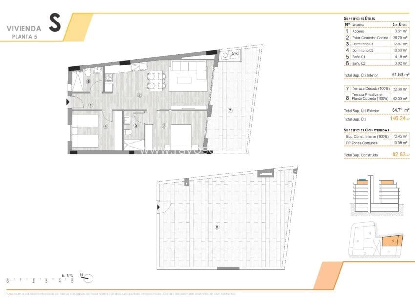 2 slaapkamer Penthouse te koop in Torrevieja met zwembad - € 359.000 (Ref: 9420613)