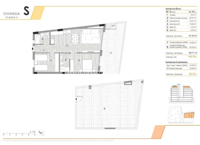 2 chambre Penthouse à vendre à Centro, Torrevieja avec piscine - 359 000 € (Ref: 9420613)