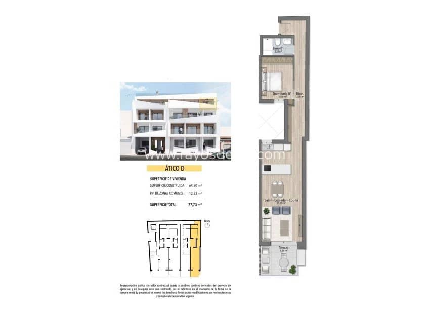 1 Zimmer Penthouse zu verkaufen in Torrevieja mit Pool - 269.000 € (Ref: 9464814)