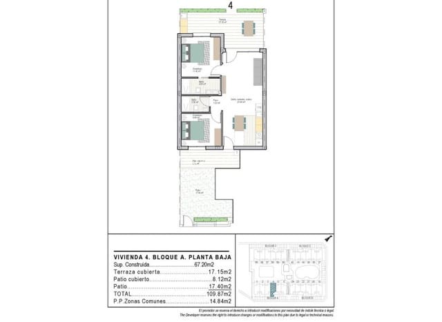 2 Zimmer Apartment zu verkaufen in San Cayetano, Torre-Pacheco mit Pool - 249.900 € (Ref: 9591660)