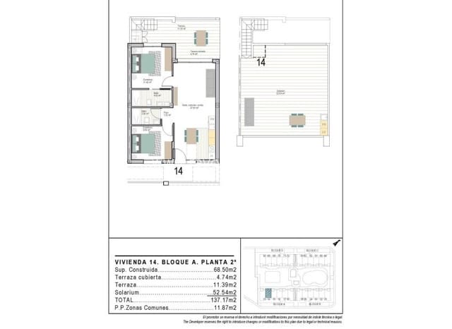 2 chambre Penthouse à vendre à San Cayetano, Torre-Pacheco avec piscine - 277 900 € (Ref: 9591661)