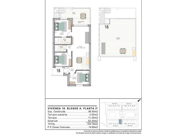 3 Zimmer Penthouse zu verkaufen in San Cayetano, Torre-Pacheco mit Pool - 296.900 € (Ref: 9591664)