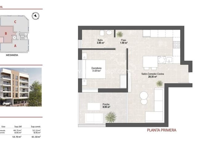 1 sypialnia Apartament na sprzedaż w Lo Pagan, San Pedro del Pinatar z basenem - 206 900 € (Ref: 9602726)