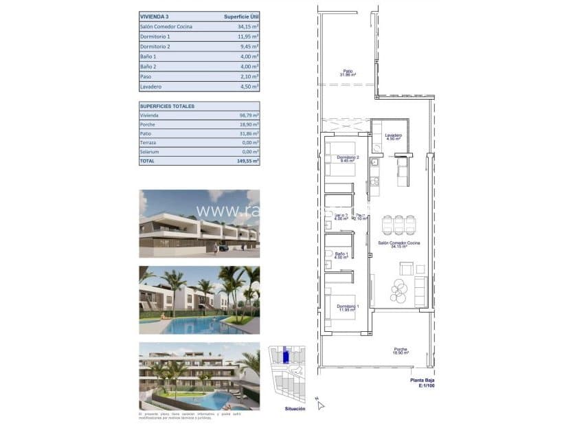 2 bedroom Apartment for sale in Pilar de la Horadada with pool - € 310,000 (Ref: 9665590)