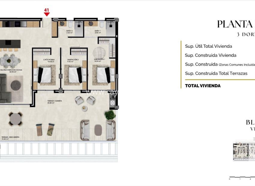 3 sypialnia Apartament na sprzedaż w Finestrat z basenem - 452 000 € (Ref: 9901349)