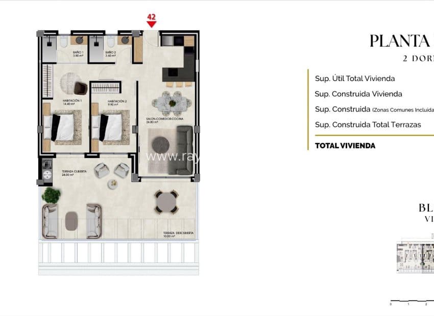 2 soverom Leilighet til salgs i Finestrat med svømmebasseng - € 375 000 (Ref: 9901350)