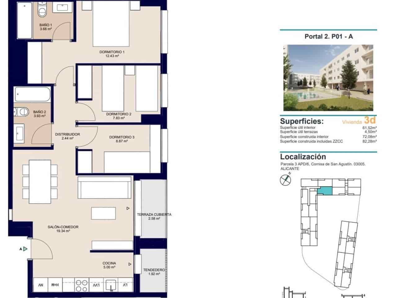 3 makuuhuone Huoneisto myytävänä paikassa Alicante kaupunki mukana uima-altaan - 284 000 € (Ref: 9233407)