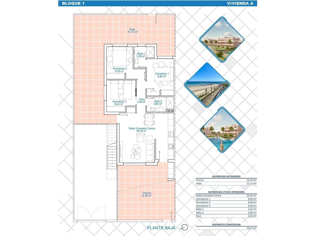 Chalet de 3 habitaciones en Pilar de la Horadada en venta con piscina - 289.900 € (Ref: 9233425)