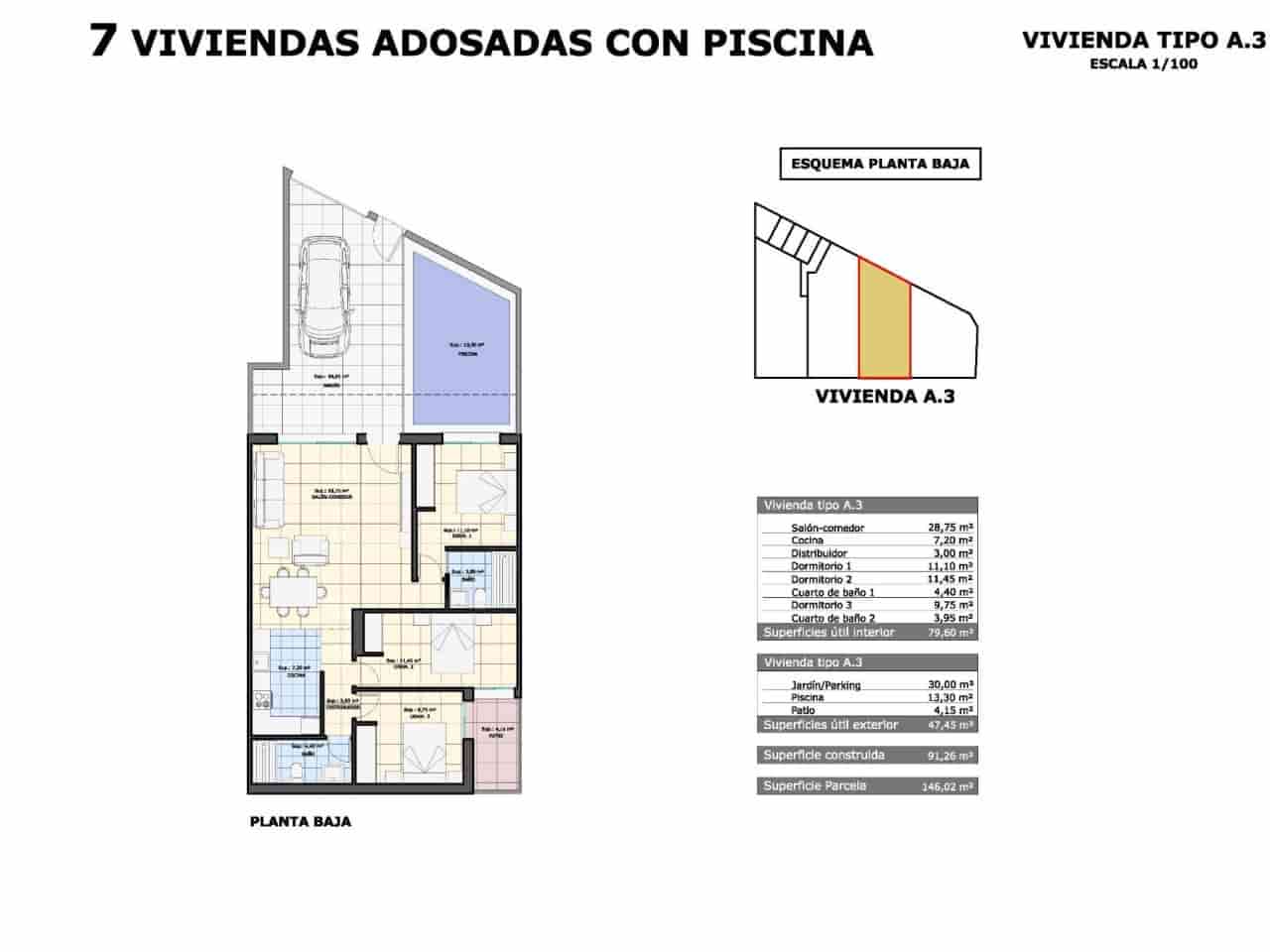 Chalet de 3 habitaciones en Pilar de la Horadada en venta con piscina - 319.900 € (Ref: 9233483)