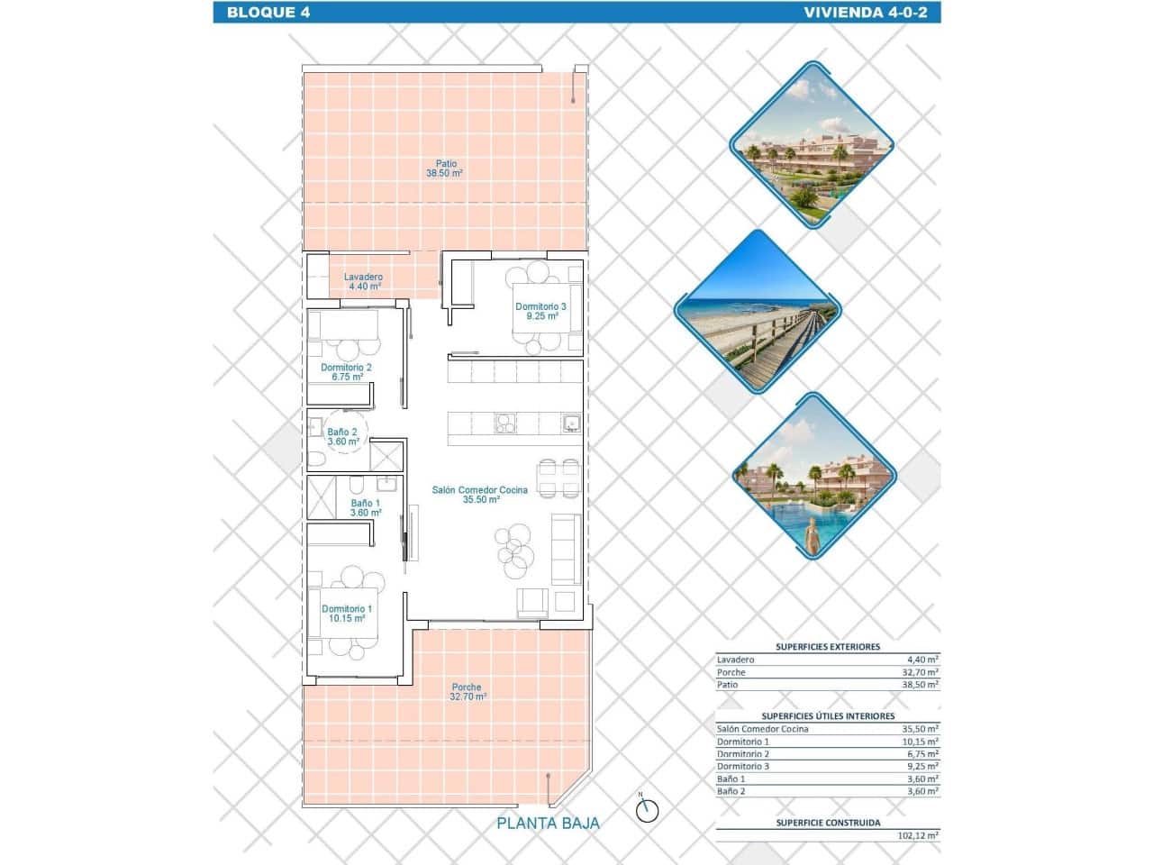 Apartamento de 3 habitaciones en Pilar de la Horadada en venta con piscina garaje - 294.900 € (Ref: 9625386)