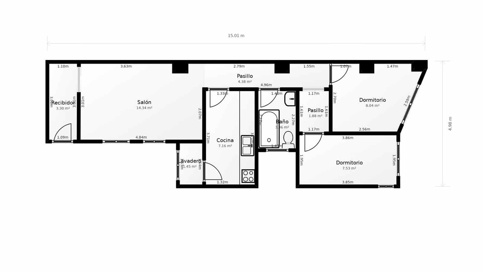 2 Zimmer Wohnung zu verkaufen in Alicante / Alacant Stadt - 155.000 € (Ref: 10111998)