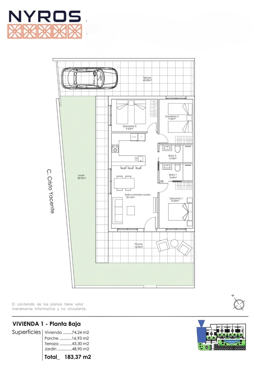 3 Zimmer Bungalow zu verkaufen in Pilar de la Horadada mit Pool - 325.000 € (Ref: 10112016)