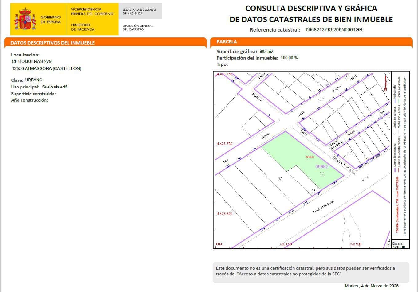 Rakentamaton maa myytävänä paikassa Almassora / Almazora - 375 000 € (Ref: 8851389)