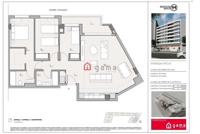 3 makuuhuone Asunto myytävänä paikassa Castelló de la Plana mukana 
autotalli - 252 000 € (Ref: 9413816)